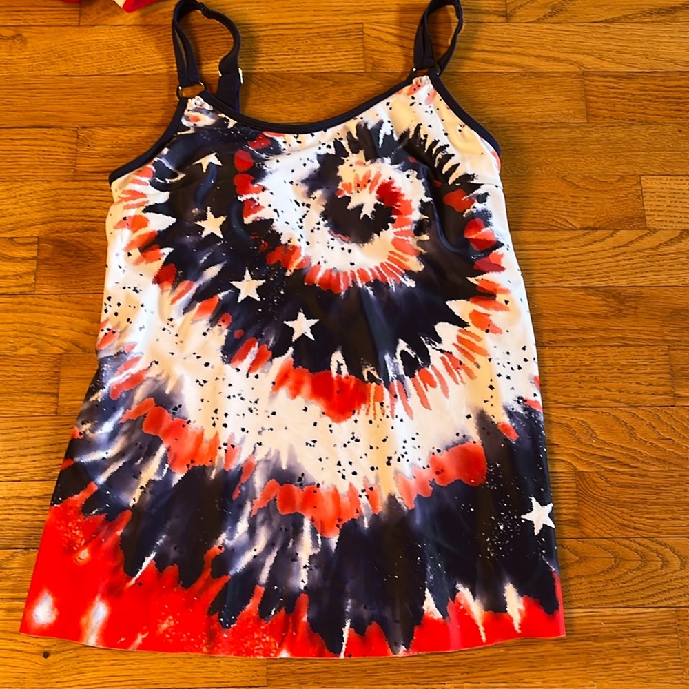 USA 250 birthday America Red white and blue patriotic tankini swim suit top
